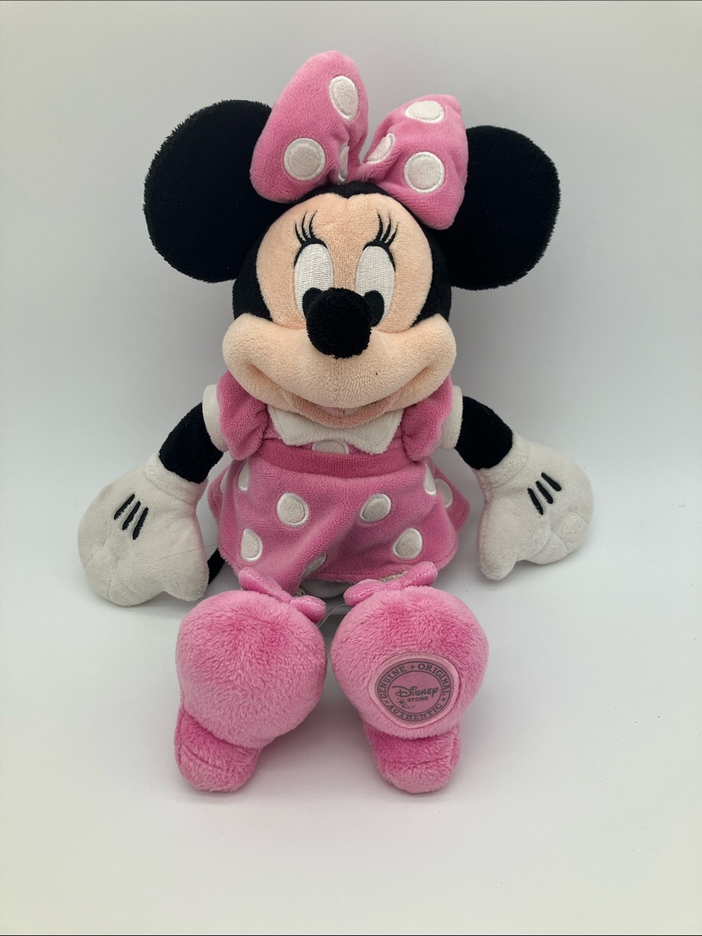 Disney Store Authentic Minnie Mouse Plush Pink Polka Dot Dress Stuffed Animal